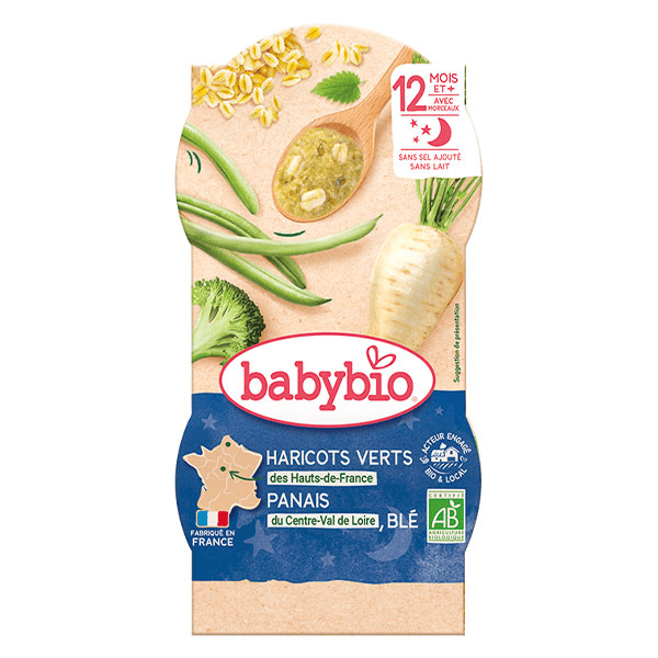 Repas Soir Bol Haricots Verts Panais Blé +12m Bio 2 x 200g