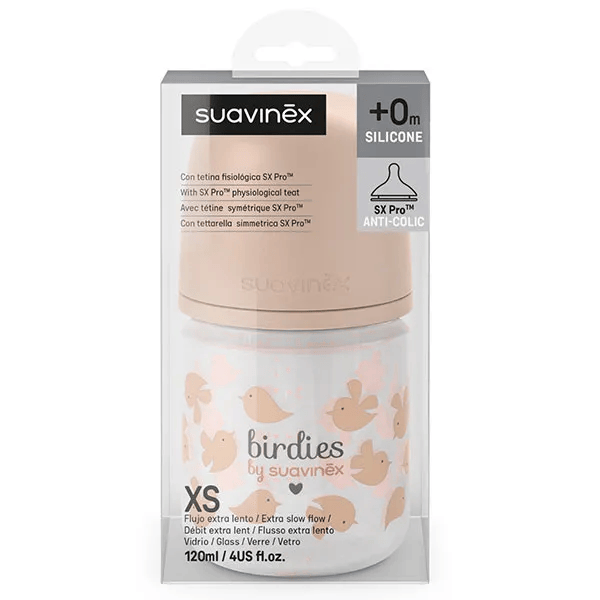 Biberon Verre Tétine SXPRO XS Birdies Rose 120ml