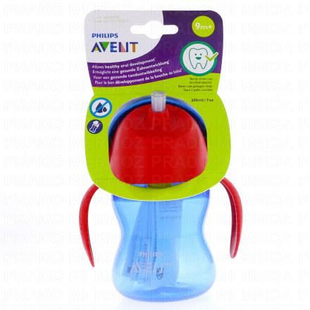 Tasse à Paille avec Anses 200ml +9Mois rouge / bleu