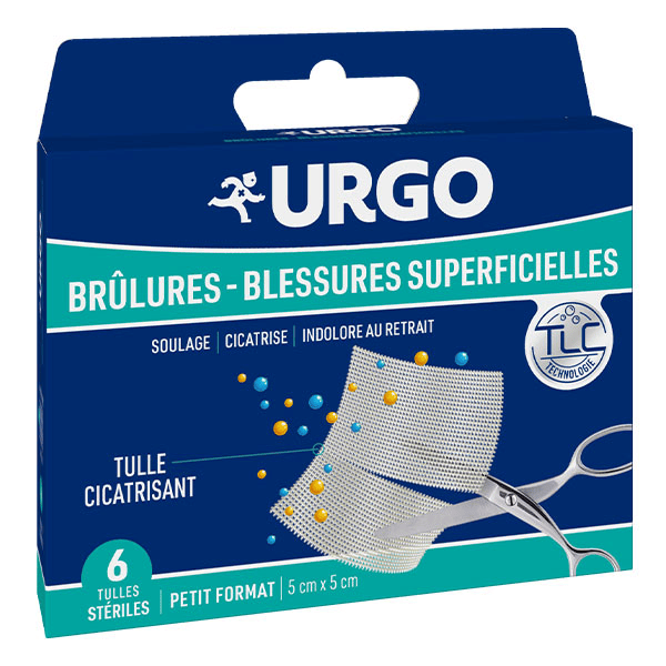 Premiers Soins Brûlures Blessures Superficielles Tulle Stérile 5 x 5cm 6 unités