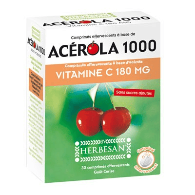 Acérola 1000 et Vitamine C 180mg 30 comprimés effervescents