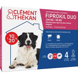 Anti-Puces et Anti-Tiques pour Chien Moyen (10-20kg) - Double action : Elimine les parasites & les larves/oeufs  - Protège votre animal et son environnement - 4 Pipettes Spot On