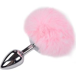Anal Pleasure Plug Lisse Métal Pompon Rose Taille L 1ut