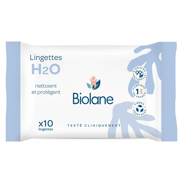 - Lingettes nettoyantes H2O à l'eau pour bébé - 10 lingettes épaisses