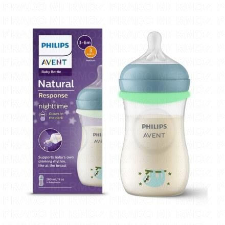 Biberon Natural response biberon tétine silicone +1mois 260ml special nuit