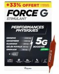 Force G Stimulant Performances Physiques Booster 15 Ampoules + 5 Offertes - Boîte 20 ampoules de 10 ml