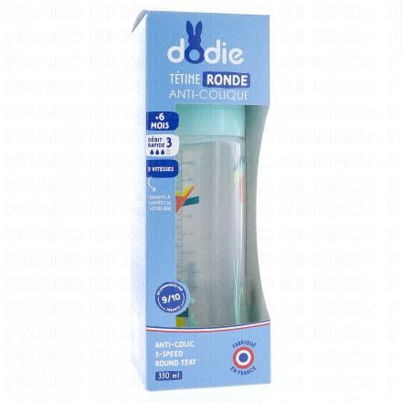 Biberon anti-colique +6mois tétine ronde débit 3 décoré 330ml