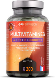 Multivitamines A + D3 + C + Groupe B - 200 gélules