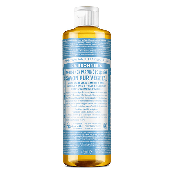 Dr Bronner's Savon Pur Végétal Non Parfumé 18 en 1