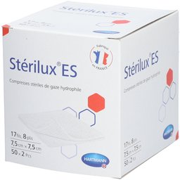 Stérilux ES - Compresse de gaze hydrophile, stérile, sachet de 2 compresses, 17 fils, 8 pl