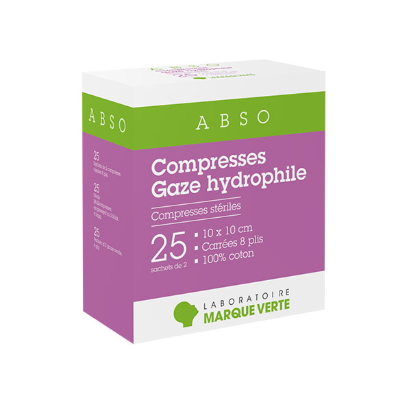 Compresses Stériles Gaze Hydrophile 10cm x 10cm 25 x 2 compresses