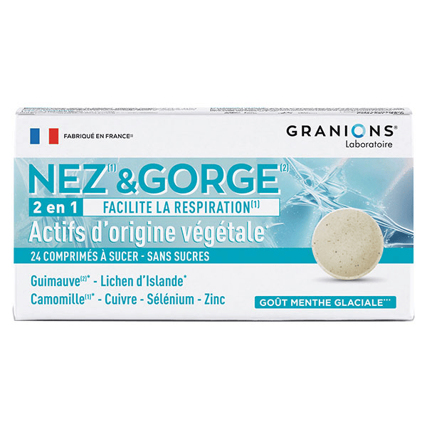 Granions Nez&Gorge Confort Respiratoire Goût Menthe 24 comprimés à sucer