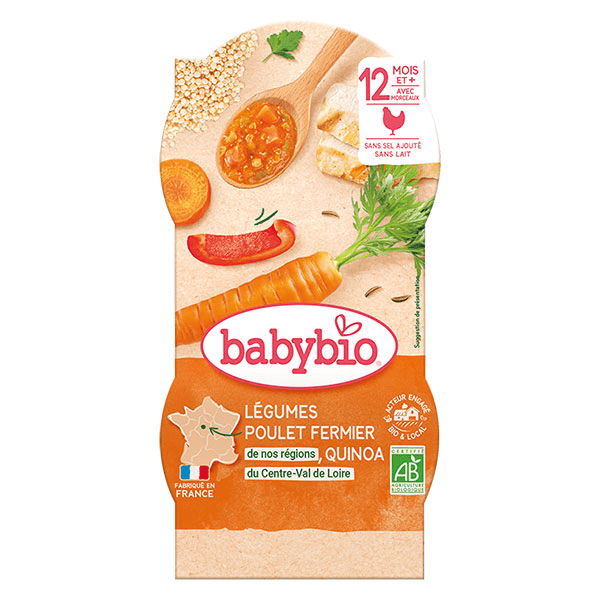 Repas Midi Bol Mijoté de Légumes Poulet Quinoa +12m Bio 2 x 200g