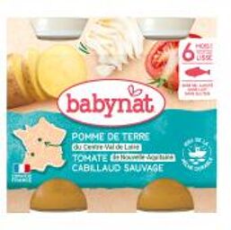 Babynat Pomme de Terre Cabillaud Sauvage Tomate 6 Mois et + 2 Pots de 200 g - Carton 2 pots de 200 g