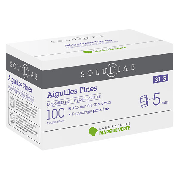 Soludiab Aiguille Ultrafine pour Stylo Injecteur d'Insuline 5mm 31G 100 unités