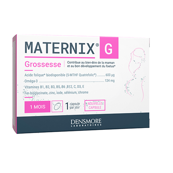 Maternix G - Grossesse - Acide Folique 5-MTHF 600 μg  & Oméga 3  124mg - Cure de 1 mois