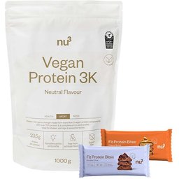Vegan Protein 3K Shake, Neutral + Fit Protein Bites Peanut Butter + Fit Protein Bites Double-Choc