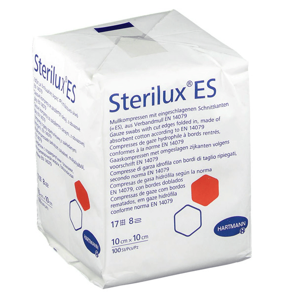 Sterilux-ES Compresse de Gaze Hydrophile Non Stérile 8 Plis 17 Fils en Vrac 10 x 10cm 100 unités