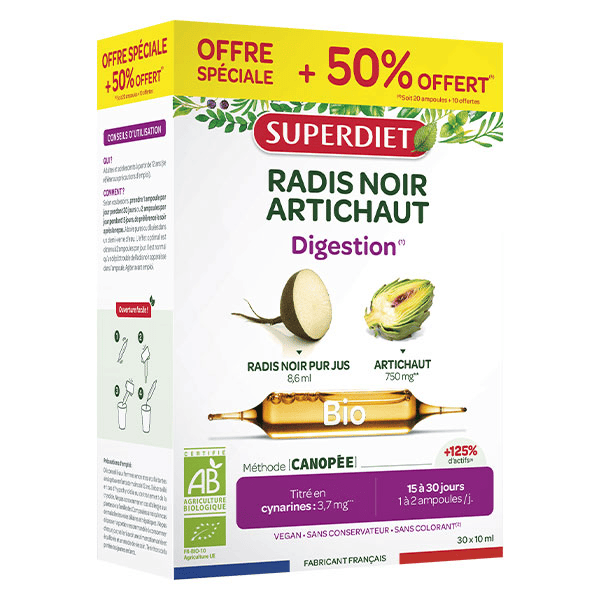 Digestion Radis Noir Artichaut - 20 ampoules de 10ml + 10 offertes