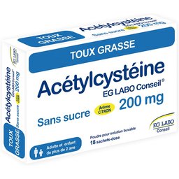 Acetylcysteine 200 EG Conseil Sans Sucre pour Toux et Bronchites- 18 sachets