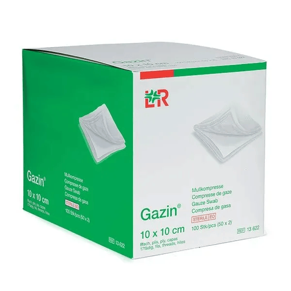 L&R Gazin Compresse de Gaze Stérile 10cmx10cm 50 x 2 compresses