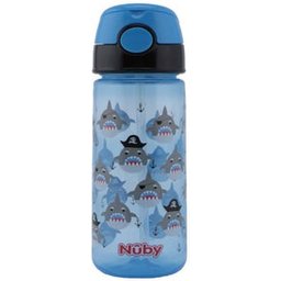 Nûby Taza Botón Push y Pajita Blanda +3 Años Azul 540ml