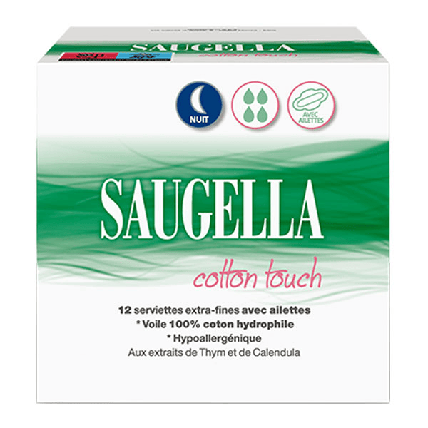 Cotton Touch Serviettes Hygiéniques Nuit avec Ailettes - Pack de 12