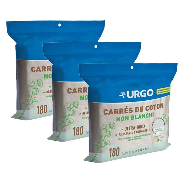 Premiers Soins Carrés de Coton Non Blanchis Lot de 3 x 180 unités