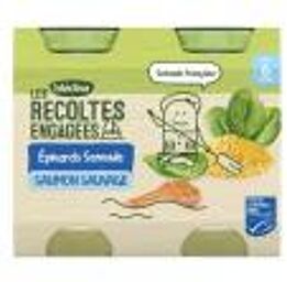 Blédina Les Récoltes Engagées Épinards Semoule et Saumon Sauvage dès 6 Mois 2 POTS - Carton 2 pots de 200 g