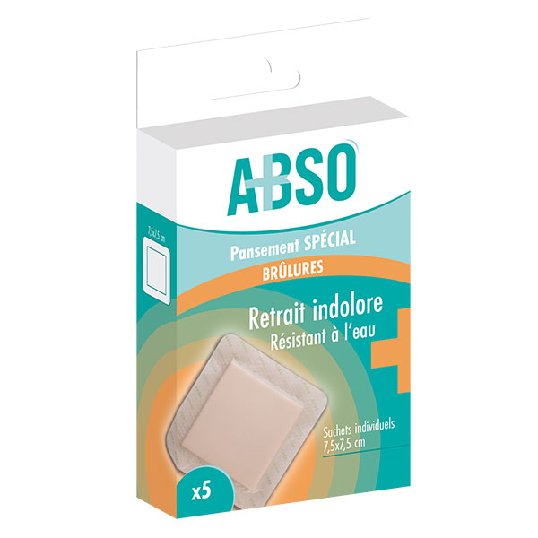 ABSO Pansements brûlures superficielles 7,5 x 8,5 cm - Boîte de 5