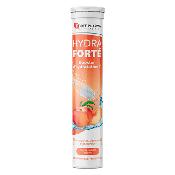 HydraForté Hydratation Pêche Electrolytes Vitamines Minéraux 24 comprimés