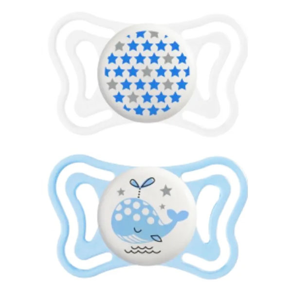 Physio Forma Light Sucette Silicone Phosphorescente +2m Baleine Étoile Lot de 2 + Boite de Stérilisation