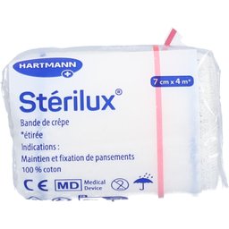 Stérilux - Bande de crêpe en coton élastique sous cellophane. 4 m à l'étirage x 7 cm (ref.