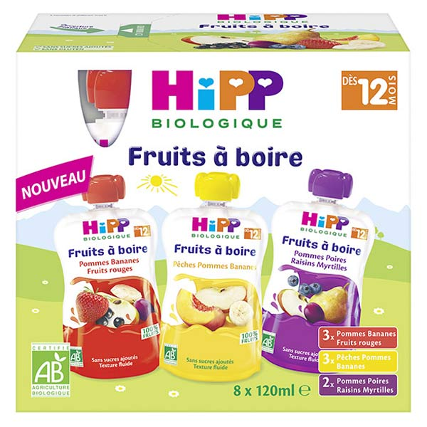 Bio Fruits à Boire Gourde Multipack 3 Variétés +12m Lot de 8 x 120ml