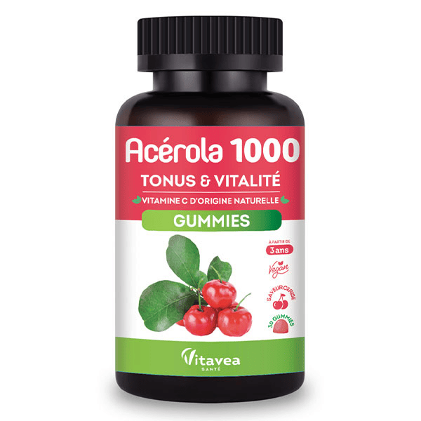 Acerola 1000mg Vitamine C Tonus & Vitalité 30 gummies
