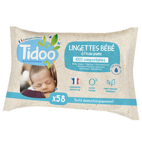 Lingettes compostables à l'eau pure 58 lingettes