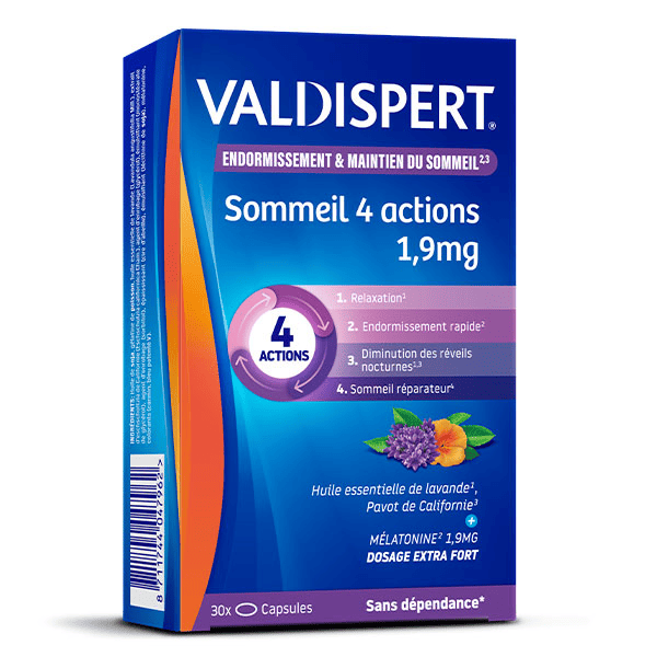 Mélatonine 1,9mg Sommeil 4 Actions Complément Alimentaire 30 Capsules