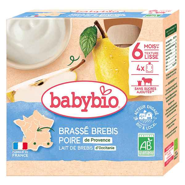 Desserts Lactés Gourde Brassé Lait de Brebis Poire +6m Bio 4 x 85g