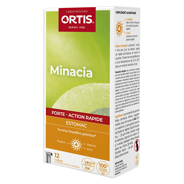 Minacia Forte Gel à Boire Soulage les Remontées Acides et Apaise l'Estomac 12 sticks