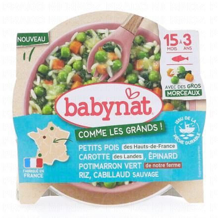 Comme les grands - Petits pois Carottes épinards cabillaud riz 200g