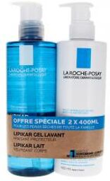 Lipikar Gel Lavant Apaisant 400 ml + Lait Relipidant Corps 400 ml Offre Spéciale - Lot 2 Flacons-Pompe de 400 ml