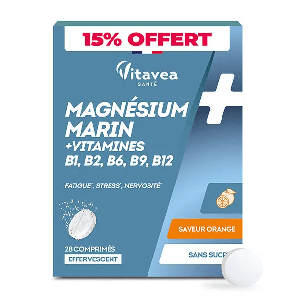 Magnésium Marin Vitamine B6 28 comprimés effervescents Saveur orange