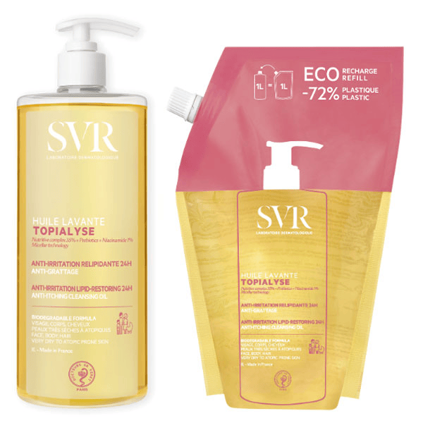 Topialyse Huile Lavante 1L + Eco-Recharge 1L Peaux Atopiques et Sensibles