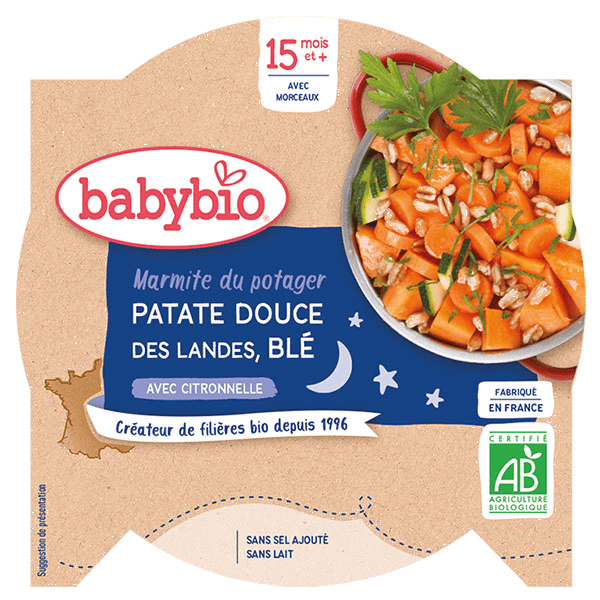 Repas Soir Assiette Patate Douce Blé +15m Bio 260g