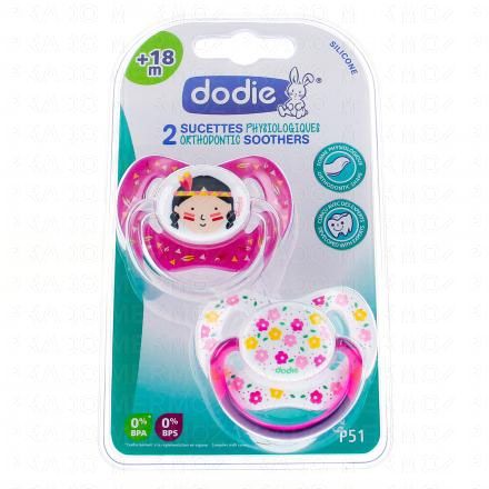 Duo Sucettes +18 mois physiologique silicone fille REF P51