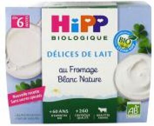Délices de Lait au Fromage Blanc Nature Sucré dès 6 Mois Bio 4 Pots - Carton 4 pots de 100 g