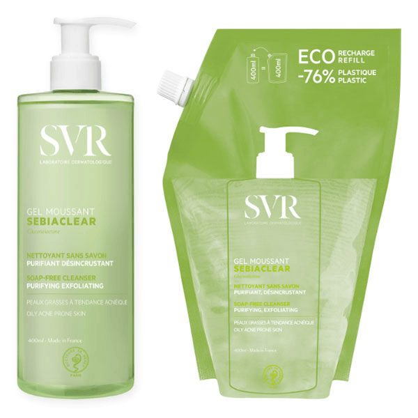 Sebiaclear Gel Moussant 400ml + Eco-Recharge 400ml Peaux Tendance Acnéiques