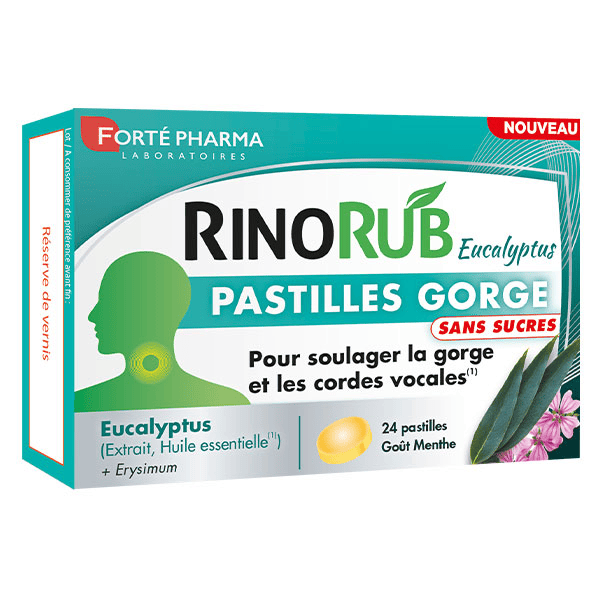RinoRub Pastilles Gorge Eucalyptus Sans sucres 24 pastilles