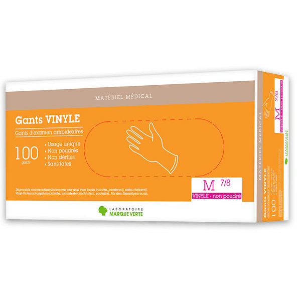 Pro Gant Examen Ambidextre Vinyle Non Poudrés Taille M 100 unités