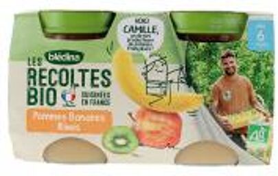 Blédina Les Récoltes Bio Pommes Bananes Kiwis Dès 6 Mois Bio 2 POTS - Carton 2 pots de 130 g